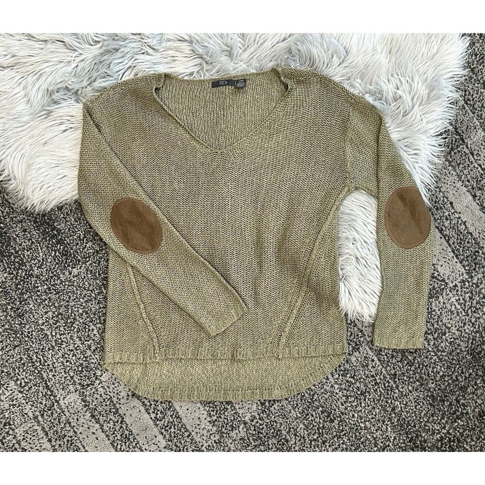 RDI Womens V-Neck Elbow Patch Tunic Sweater Green Size Large (MSRP $85)